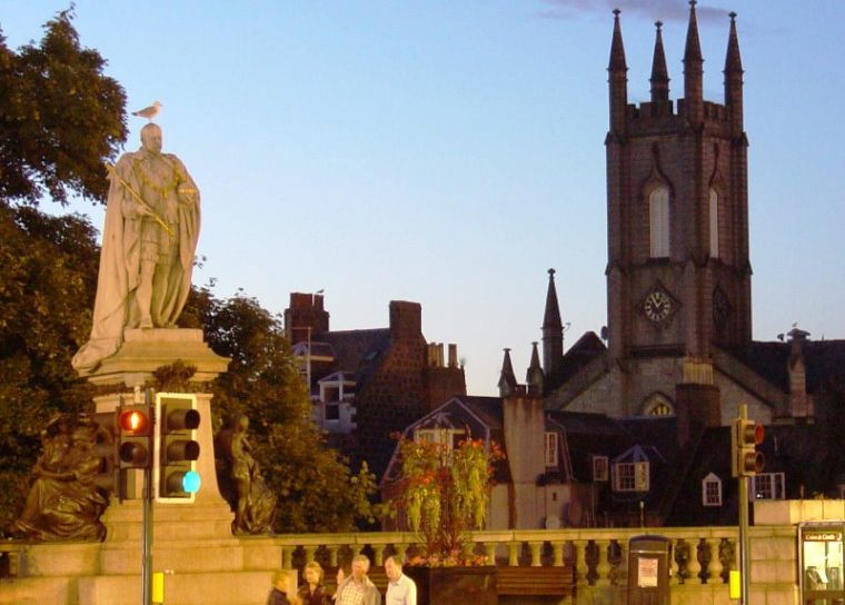 Church and statue in Scotland
