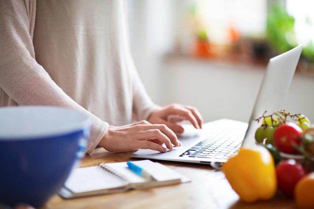 Laptop on kitchen counter