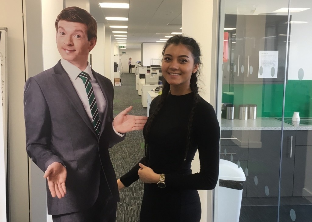 Vanessa with cutout of an intern
