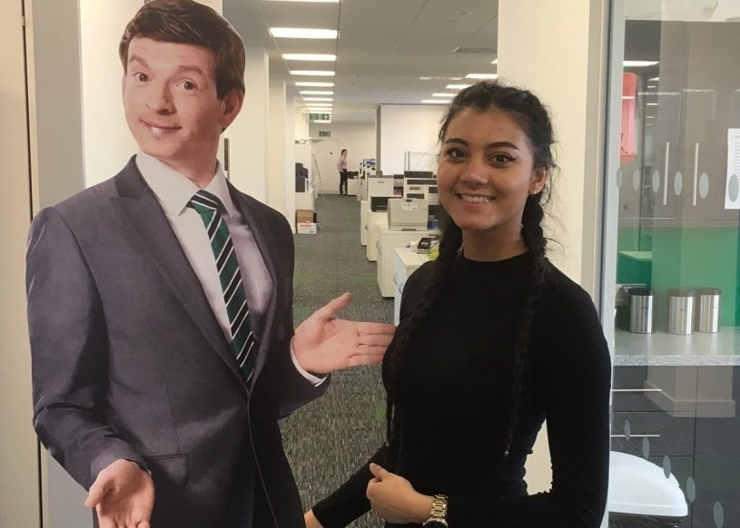 Vanessa with cutout of an intern