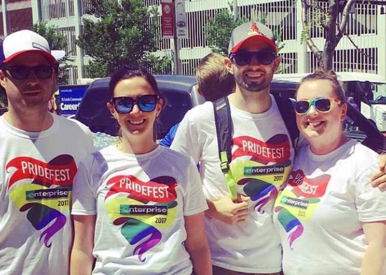 Enterprise employees in PrideFest t-shirts