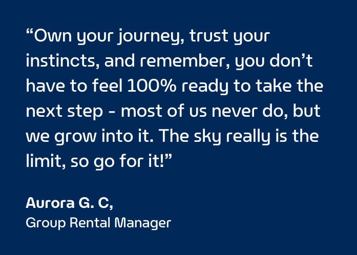 Quote from Enterprise Mobility employee about her path from graduate management trainee to group rental manager