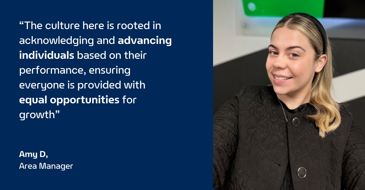Quote from female area manager at Enterprise Mobility about being promoted based on performance